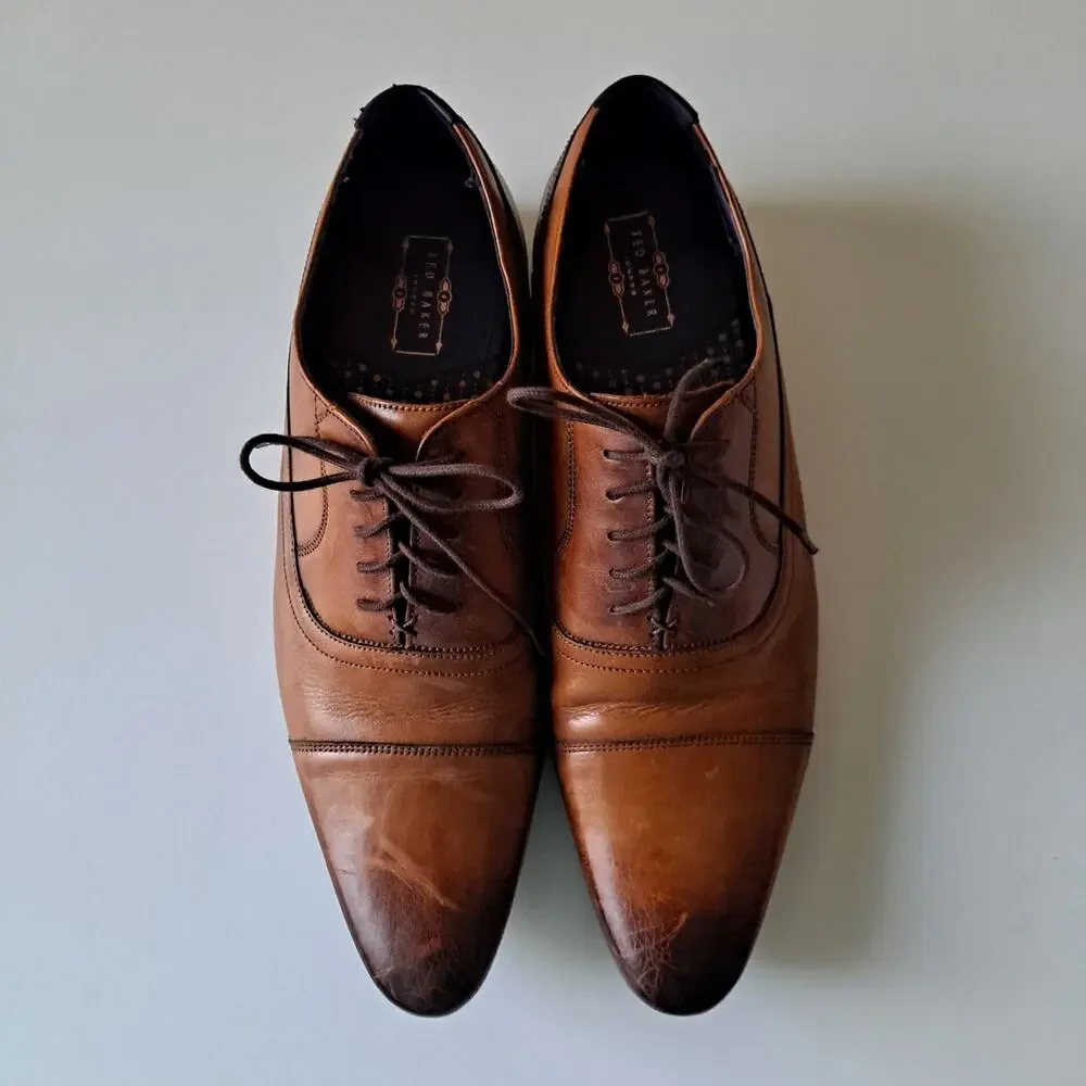 Ted Baker ROGRR Leather Cap Toe Lace-Up Oxford Shoes Brown Mens Size 45 US 12